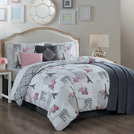 Paris Themed Bedding Comforter Set With Eiffel Tower Design
