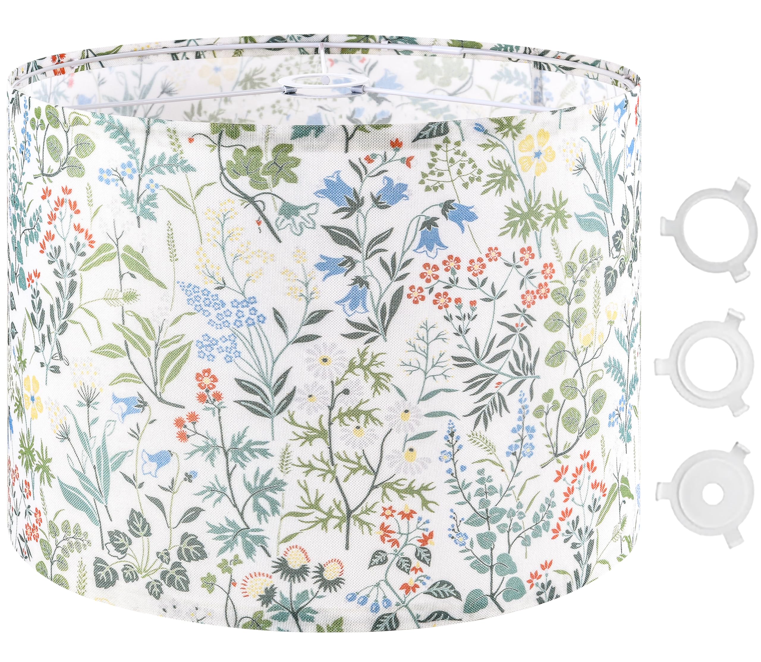 GO&SO Floral Large Drum Lamp Shade 1 Pack, 16" x 16" x 12", Spider E27 Base(1.65"), Printed Pattern Design,DIY Assembly with 3 Adapter (E26/E14/10mm),Fit for Pendant Lighting/TableLamps/Floor Lamps Image