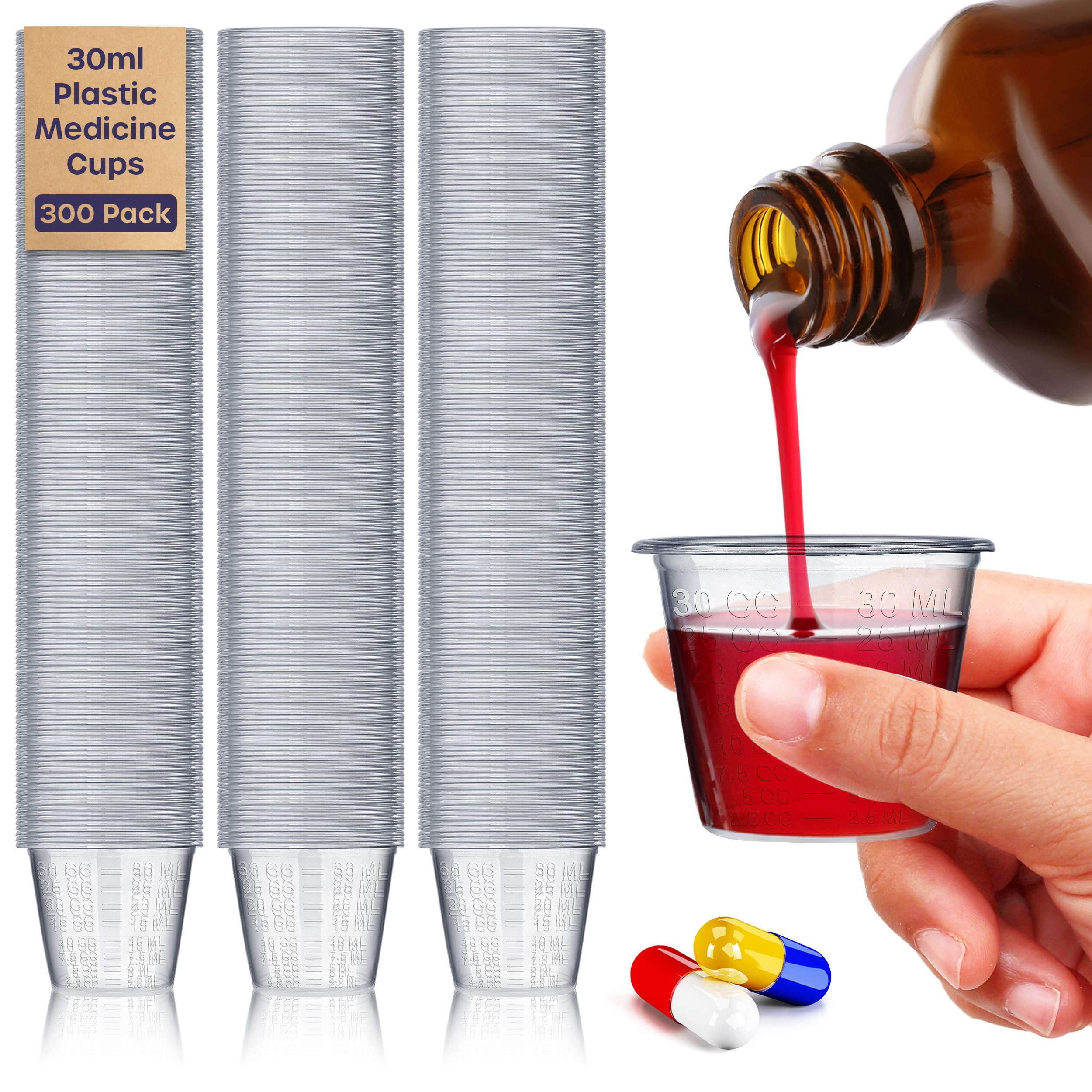 volila Medicine Cups - 300 Pack 30ml Disposable Small Plastic Medicine Measuring Cups - Translucent Medicine Cup for Liquid Medication, Measuring Ingredients in Cooking, Arts and Crafts
