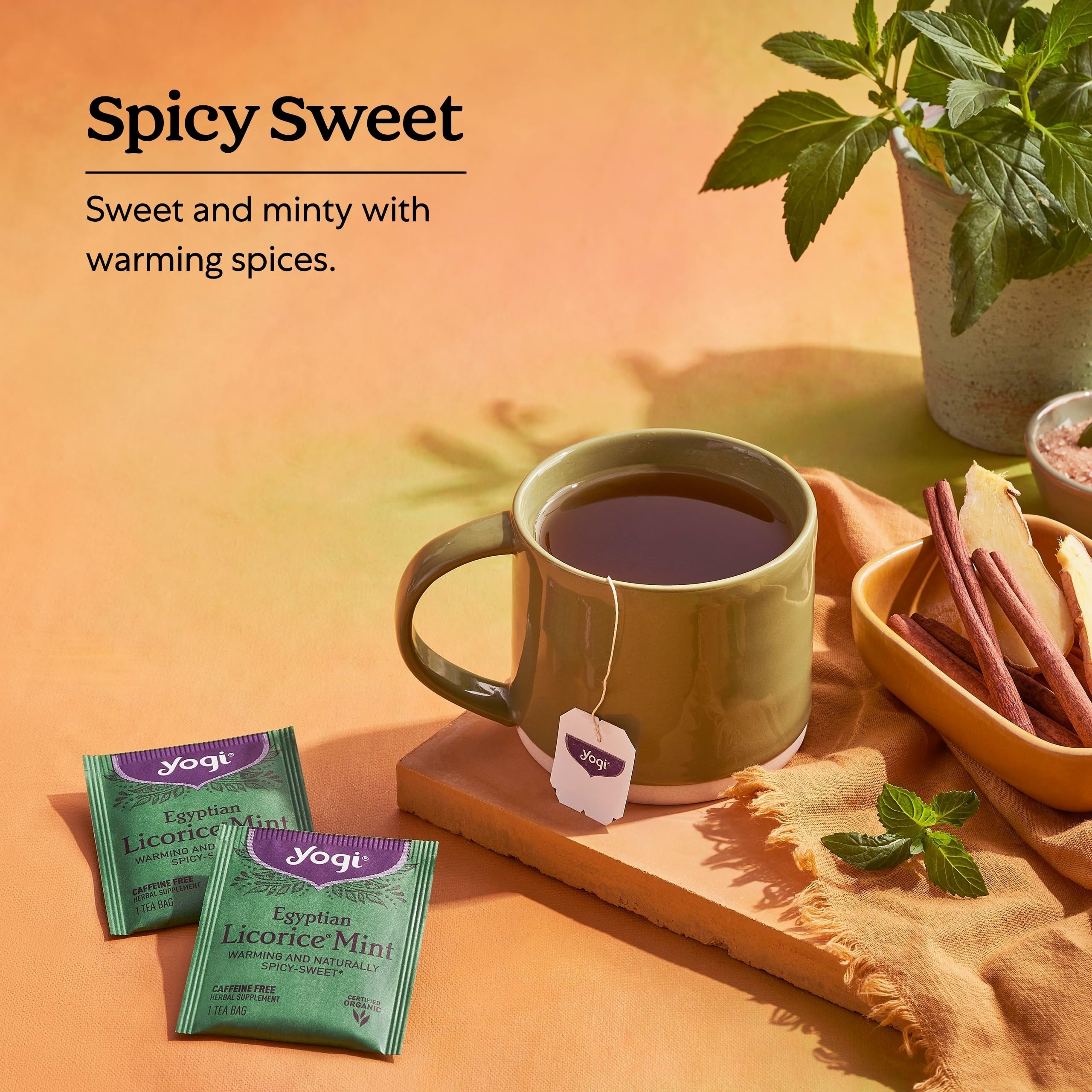 Yogi Tea Egyptian Licorice Mint Tea - 16 Tea Bags per Pack (6 Packs) - Caffeine-Free Organic Tea - Includes Peppermint Leaf, Licorice Root, Cinnamon Bark, Cardamom Pod, Ginger Root & More
