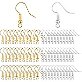 Bylion 400 Pieces Stainless Steel Earring Hooks, Fish Hooks Ear Wires French Wire Hooks, Coil and Ball Style Nickel-Free Ear Wires for Jewelry Making, Colors with Silver and Gold