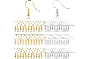 Bylion 400 Pieces Stainless Steel Earring Hooks, Fish Hooks Ear Wires French Wire Hooks, Coil and Ball Style Nickel-Free Ear Wires for Jewelry Making, Colors with Silver and Gold