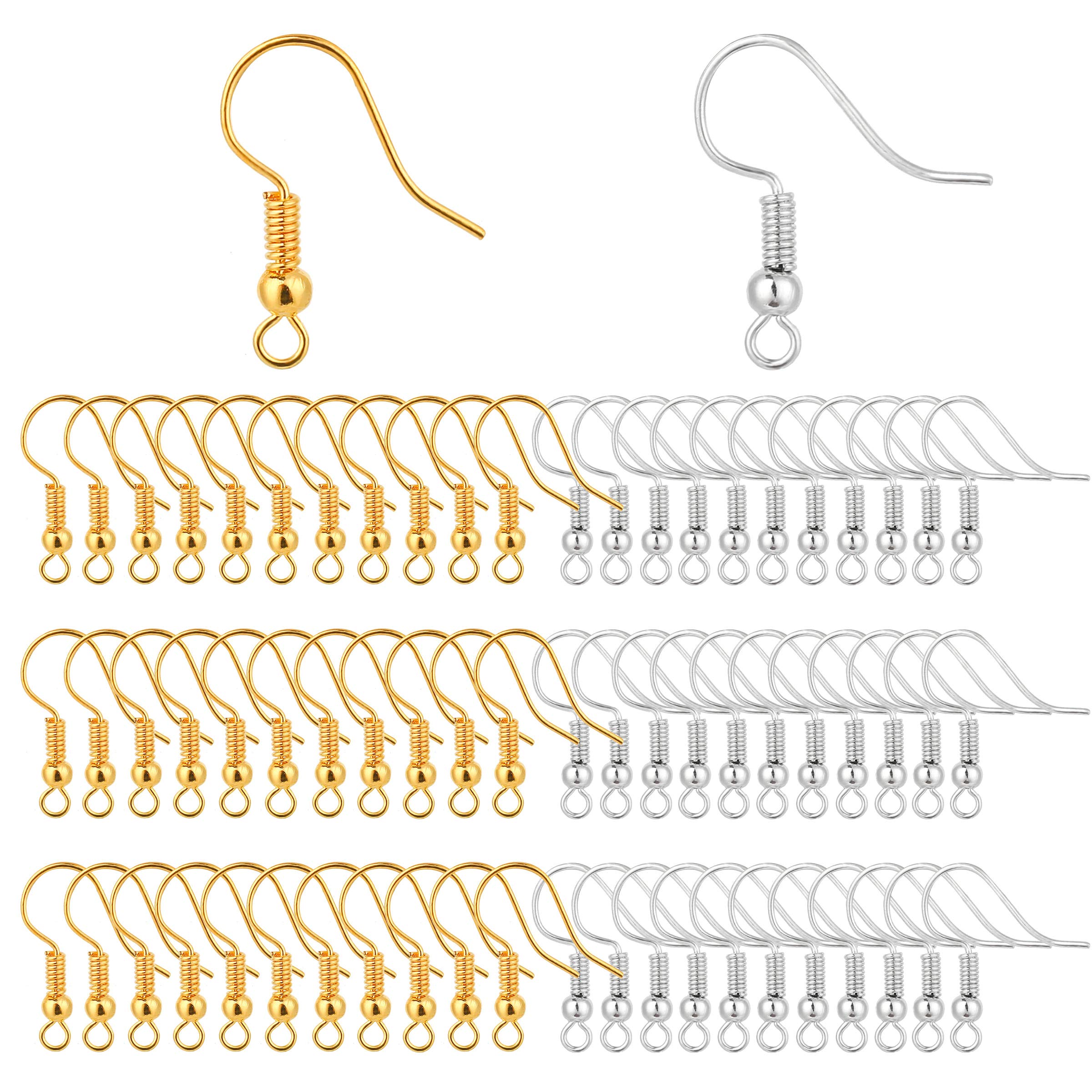 Belerry 400 Pieces Stainless Steel Ear Wires, Fish Hooks & French Wire Hooks, Coil and Ball Style Nickel-Free Ear Wires for Jewelry Making (Gold & Silver)