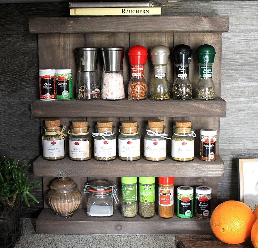 Gewürzregal aus Holz - für die Wand oder stehend - Braun - 4
