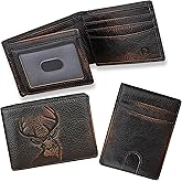 DK86 Deer Wallet for Men Slim Rfid Bifold Genuine Leather 2 ID Window With Gift Box (black brown with deer)