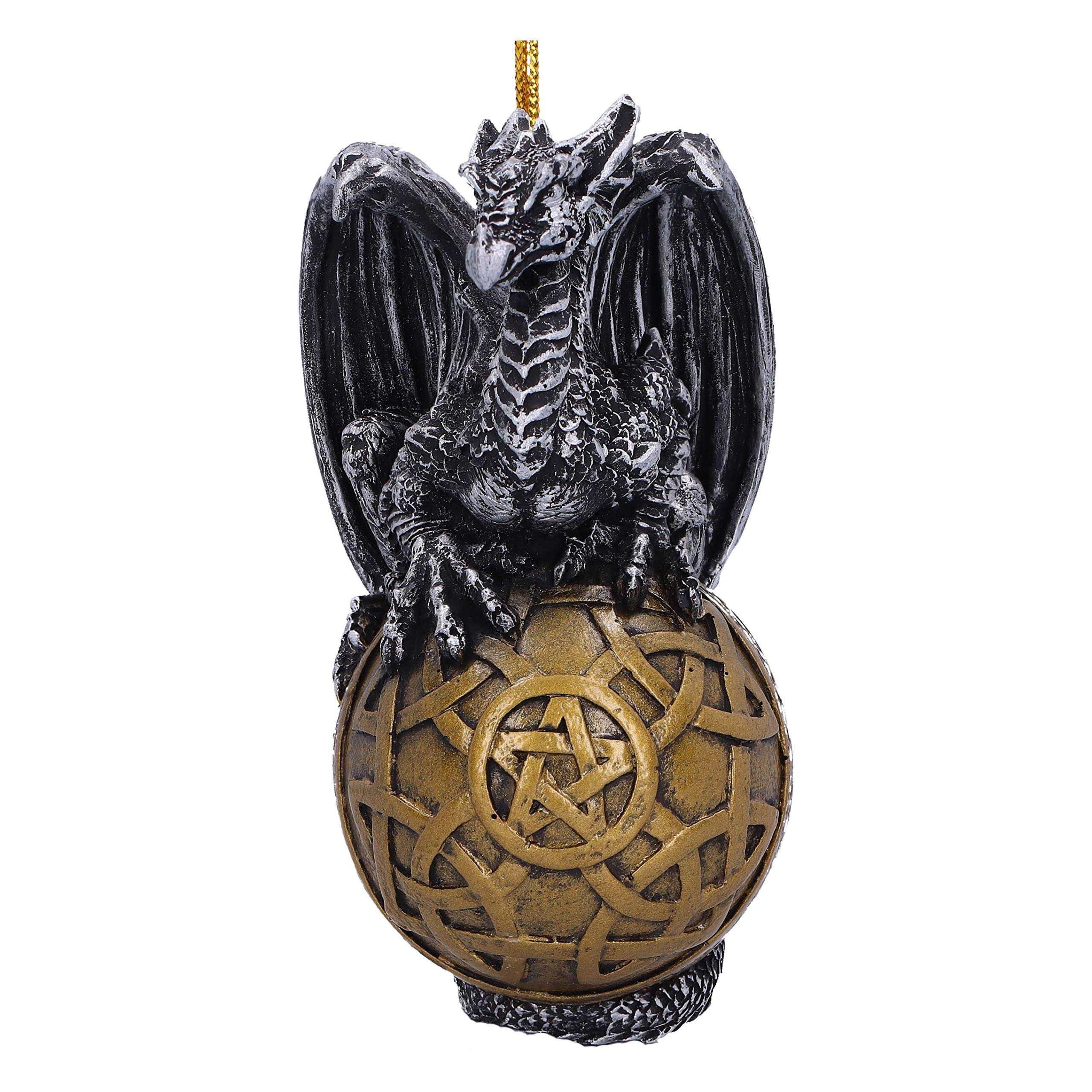 Nemesis Now Balthazar Dragon Festive Hanging Ornament 10.16cm, Resin, Gold, Gothic Christmas Decoration, Suspended by a Golden Thread, Cast in the Finest Resin, Lovingly Hand-Painted