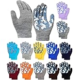 Coume 12 Pairs Kids Winter Gloves for Boys Girls Anti-Slip Knit Stretch Colorful Toddler Warm Gloves for Cold Weather