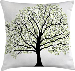 Ambesonne Tree of Life Throw Pillow Cushion Cover, Big Old Leaves and Branches Nature Growth Ecology Themed Artwork, Decorative Square Accent Pillow Case, 26