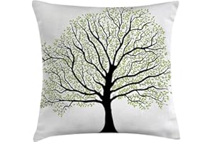 Ambesonne Tree of Life Throw Pillow Cushion Cover, Big Old Leaves and Branches Nature Growth Ecology Themed Artwork, Decorative Square Accent Pillow Case, 24" X 24", White and Black