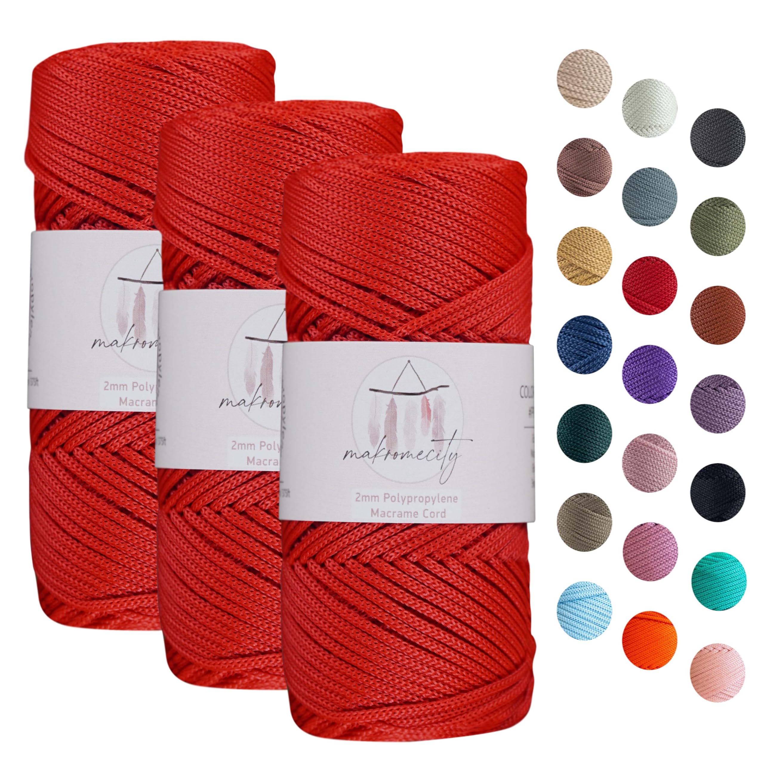 Strand Macrame Yarn 2mm x 115m Premium Polyester Macrame Cord Polypropylene Yarn for Crafts Home Decorations Placemat Shoulder Bag Handbag Runner Pacifier Chain 20 Colors