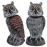 Hausse 2 Pack Fake Owl Decoys to Scare Birds