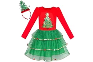 Sunny Fashion Girls Dress Reindeer Headband Santa Christmas Long Sleeve Party Dress