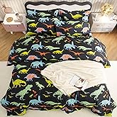 SDY 7PCS Twin Dinosaur Bedding Set，Soft Dino Bedding for Kids,Boys and Girls with Dinosaur 1Comforter 1FittedSheet 1FlatSheet 2Pillowcases 2PillowShams