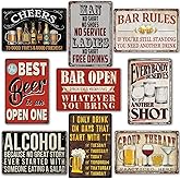 Funny Bar Signs For Home Bar Decor Metal Tin Signs Vintage Man Cave Sign Bar Accessories Garage Decor For Men Pub Wall Decor Open Rules Tin Sign 8×12 Inch (9 Pcs)