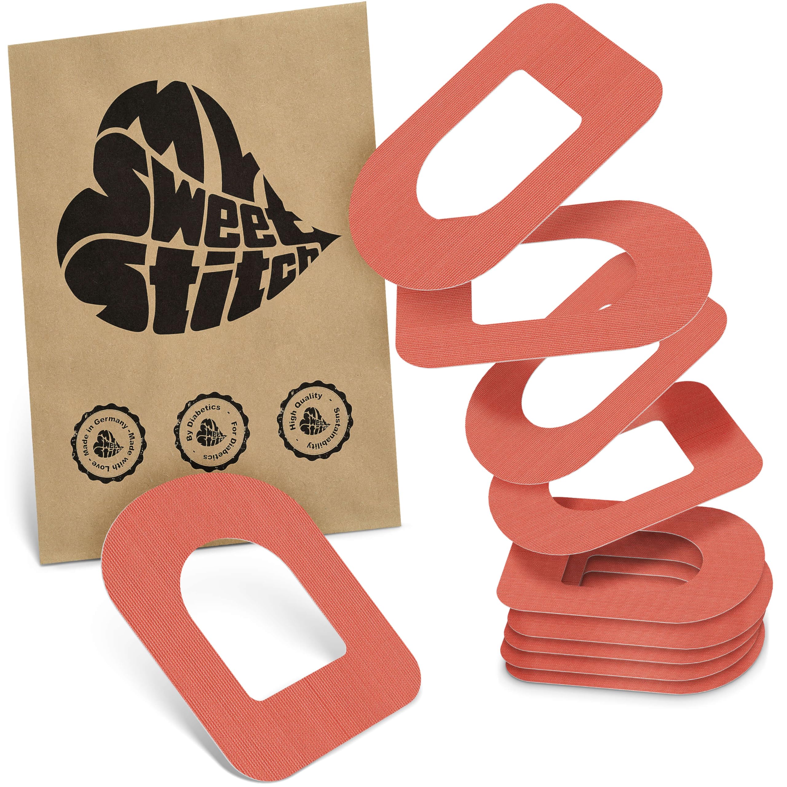 MySweetStitch - 10 x Omnipod Patches, Ring Patch Ø 95 x 72mm, Waterproof, Breathable, Skin-Friendly, Made in Germany, Coral