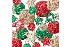 Thyle 26 Pcs Christmas Decorative Balls Decorative Orbs for Bowls Christmas Table Decor Star Shaped Wicker Rattan Balls Decorative Vase Filler Balls for Xmas Home DIY Vase Bowl Filler (Classic Color)