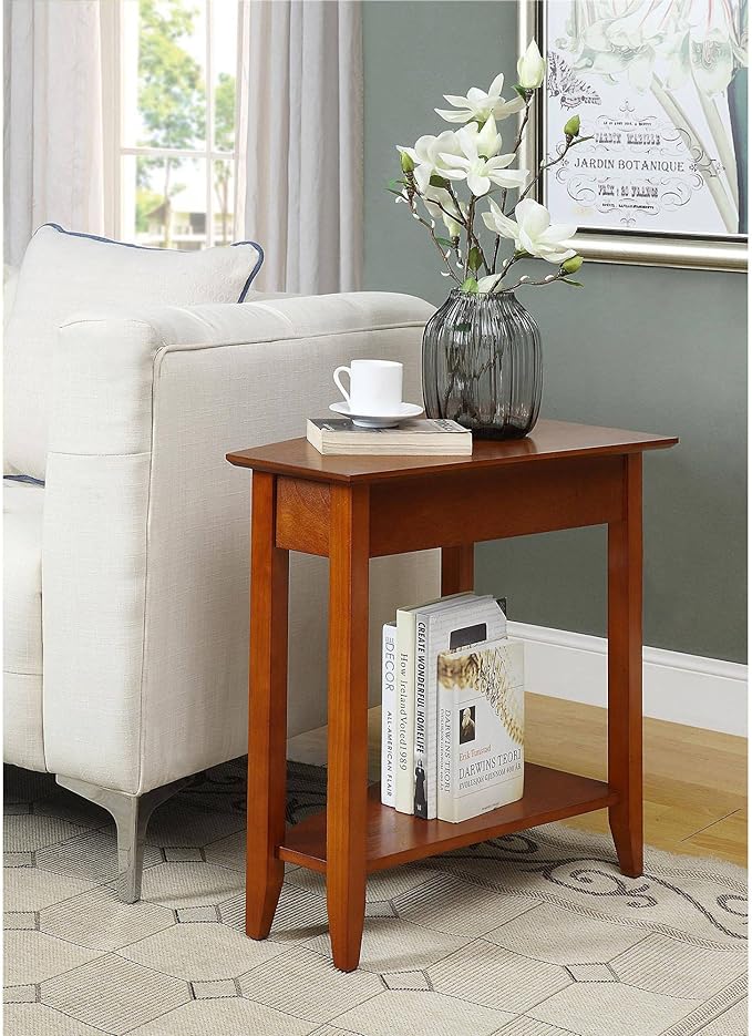 Elegant Small Wooden End Table with Bottom Shelf for