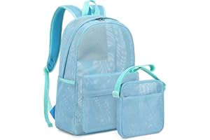 LEDAOU Kids Mesh Backpack 2pcs Set Semi-Transparent Mesh Bookbag with Crossbody Messenger Bag See Through School Backpack Lightweight Casual Daypacks (Blue)