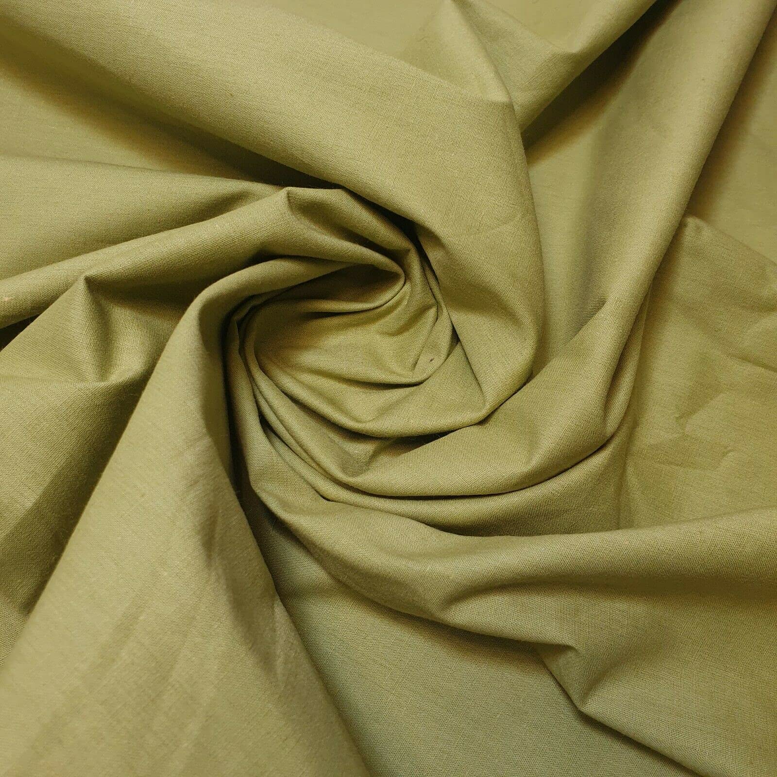 100% Cotton Fabric 112cm Wide Plain Cambric Poplin (Olive, 2 Meter)