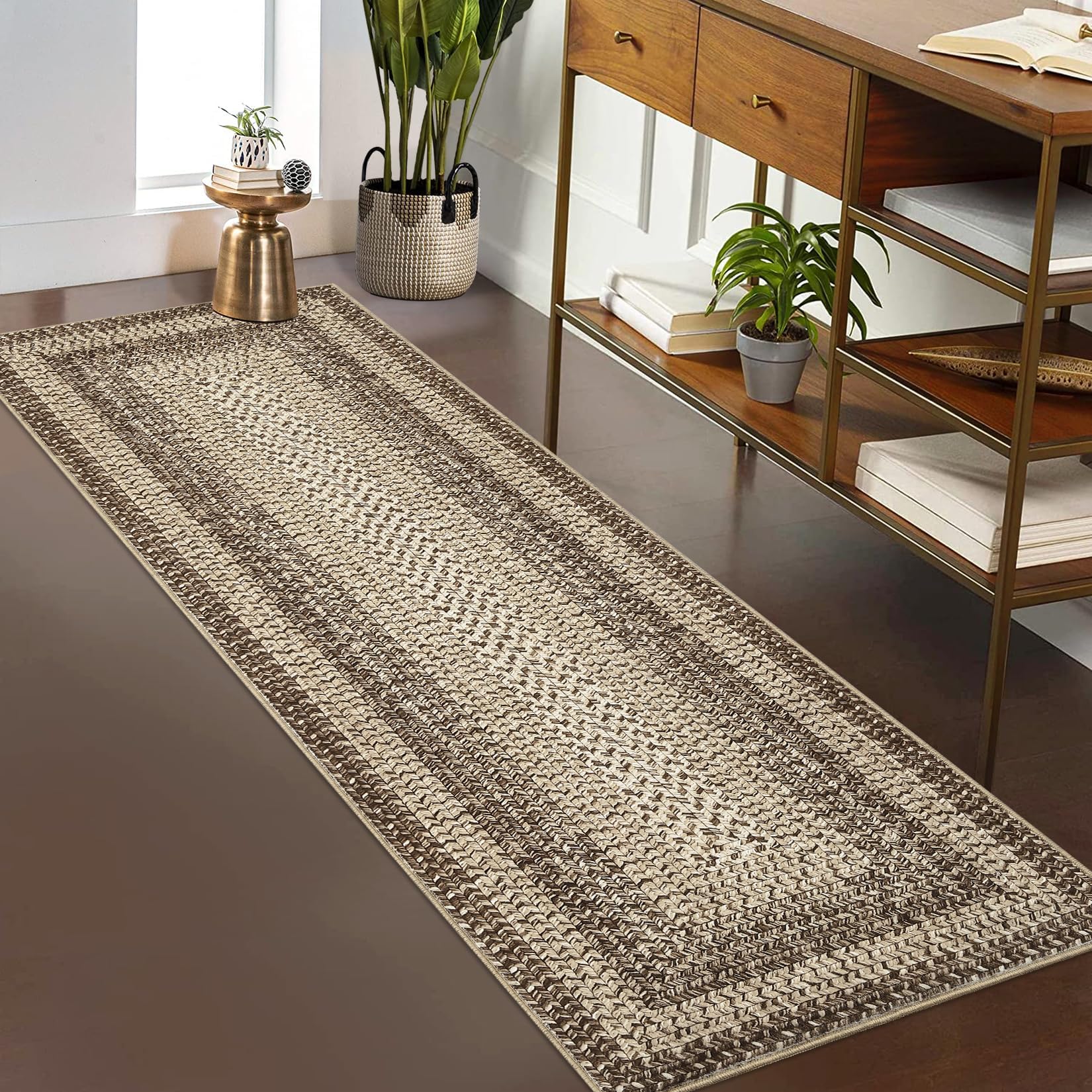 Photo 1 of LUXLOOM Imitation Braided Collection-Print 2x8 Runners for Hallway Non Slip Washable Kitchen Rugs, Farmhouse Area Rug Soft Low Pile Indoor Carpet Runners for Entryways, Living Room