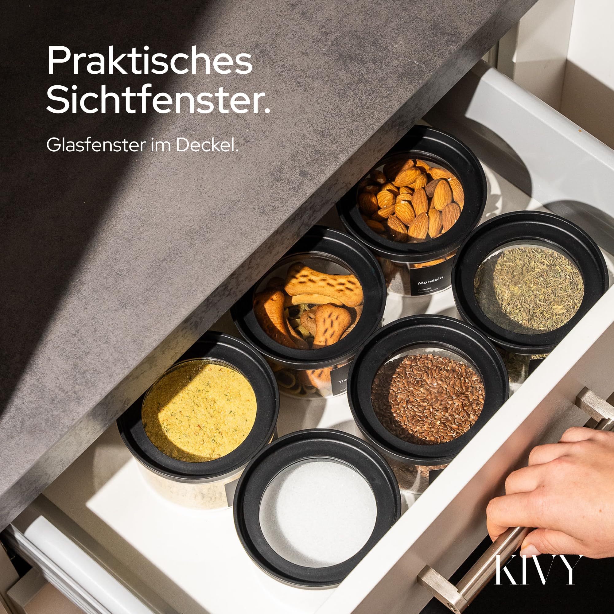 KIVY Vorratsgläser mit transparenten Glasdeckel [3x 1200ml] Luftdichte & Stapelbare Vorratsgläser mit Deckel Luftdicht - Vorratsdosen Glas mit Deckel - Vorratsglas mit Deckel - Aufbewahrungsgläser 4