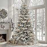 YITAHOME Pre-Lit Flocked Artificial Christmas Tree 7.5 FT, Snow Flocked Natural Layered Christmas Tree with 1010 PE & PVC Mix
