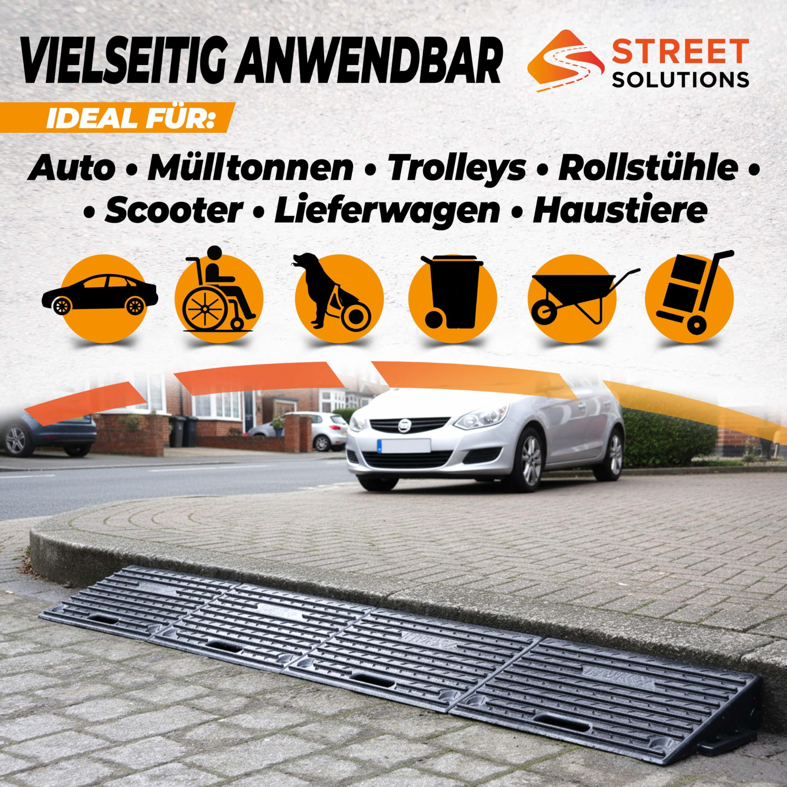 Street Solutions UK Bordsteinrampe Gummi 10 cm hoch - 2er Set rutschfeste Rollstuhlrampe für Autos, Treppen & Bordsteinkanten 6