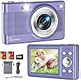Upgrade Digital Camera, 56MP FHD 1080P Camera for Kids with 16x Zoom Anti Shake, Kid Camera with 32GB TF Card, Two Batteries, Lanyard, Compact Small Camera for Kids Boys Girls（Purple）