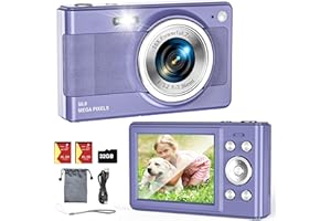 FLEAFER Upgrade Digital Camera, 56MP FHD 1080P Camera for Kids with 16x Zoom Anti Shake, Kid Camera with 32GB TF Card, Two Batteries, Lanyard, Compact Small Camera for Kids Boys Girls（Purple）