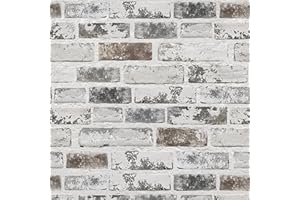 PEONYQUEEN Brick Wallpaper Peel and Stick Wallpaper 17.3"x78.8" Grey and White 3D Brick Wallpapers Self Adhesive Vintage Wall Paper Removable Textured Contact Paper for Fireplace Kitchen Home Decoration Vinyl