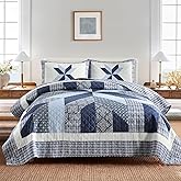 Secgo Handmade Quilted 100% Cotton Queen Comforter Set for Bed - 100% Cotton Quilts Queen Size, Black Bedspreads (90 * 98 Inch) with 2 Pillow Shams, Patchwork Reversible Lightweight Bedding