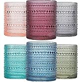 JOVGANK Colored Vintage Hobnail Drinking Glasses Set of 6, Embossed Water Tumbler 12oz, Kitchen & Bar Beaded Glass Cups, Beve