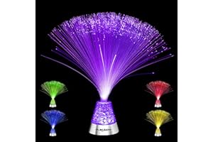 Playlearn 13” LED Fiber Optic Lamp - USB/Battery Powered – Color Changing Crystal Base – Fiber Optic Light Sensory Lamp