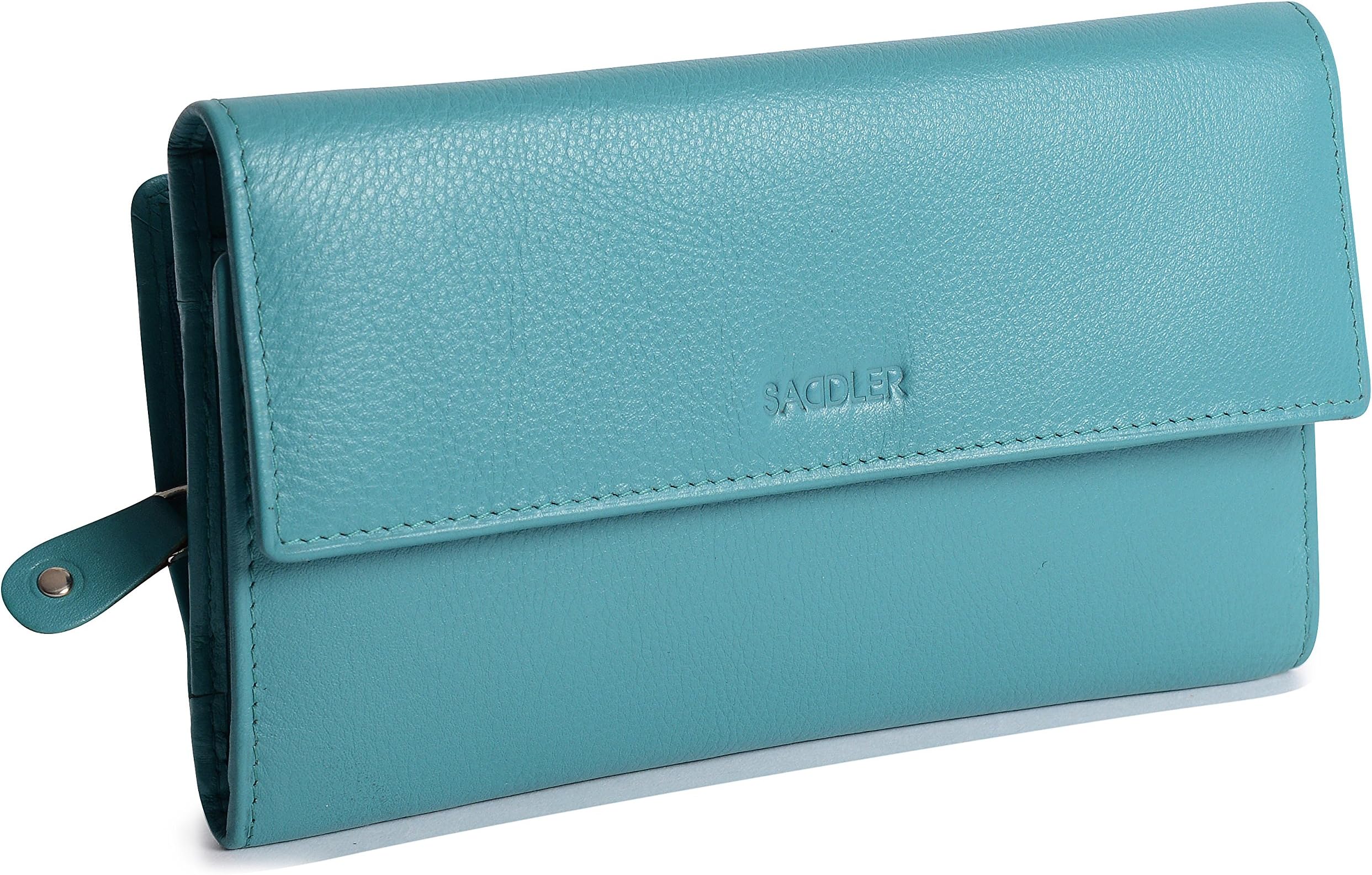 SADDLER Womens Luxurious RFID Protected Leather Large Credit Card Wallet | Ladies Designer Clutch with Zipper Purse | Perfect for Notes ID Pass Debit Credit Travel Cards| Gift Boxed - Teal