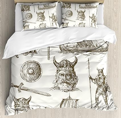 Viking Duvet Cover Set By Ambesonne Ancient War Figures Sword