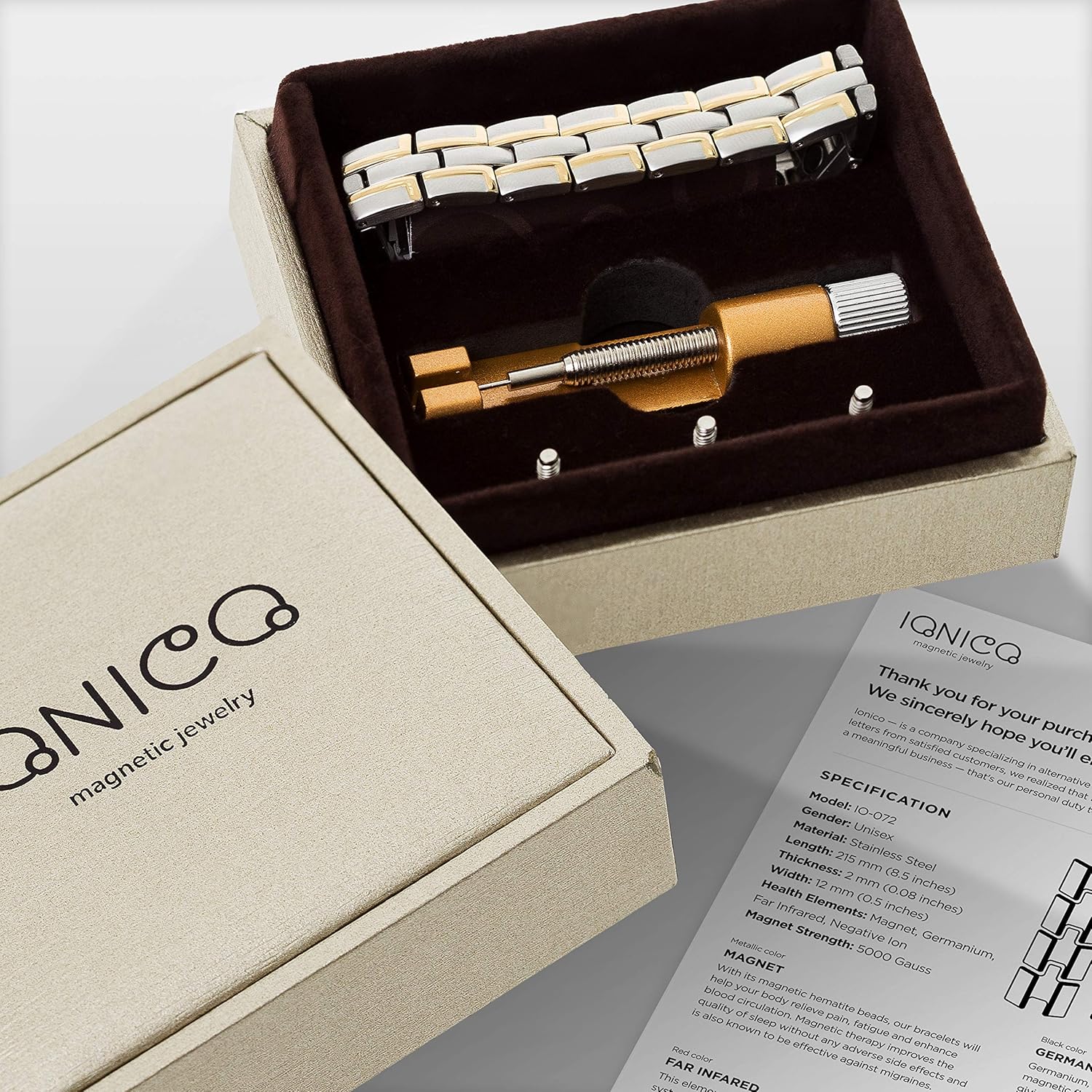 IONICO Stylish Magnetic Therapy Bracelet for Men and Women Health Improvement | Reliefs Arthritis, Carpal Tunnel, migraine, Headache Pain, Blood Pressure | Strong Energy Healing Power (Black-Gold): Health & Personal Care