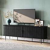 ARTPOWER 70" Modern TV Stand with Tambour Door for TVs up to 80", Entertainment Center with Storage, Fluted Television Consoles for Living Room, Black