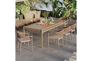 Erotr 8 Pcs Stackable Patio Dining Chairs, Aluminum Rattan Outdoor Dining Chair with Arms, Woven Rope Garden Armchair Metal No Assembly for Bistro Balcony Porch Deck Yard Cafe Restaurant, Light Brown