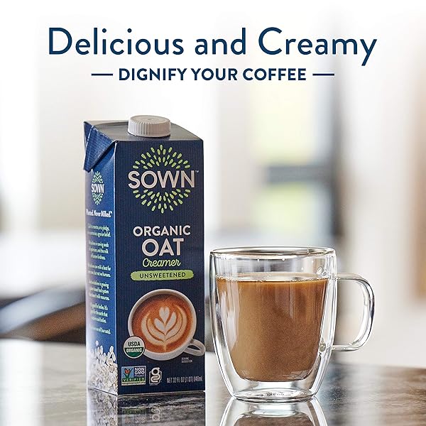 SOWN ORGANIC OAT CREAMER UNSWEETENED – BARISTA OAT MILK NON DAIRY COFFEE CREAMER – PLANT BASED, DAIRY-FREE, VEGAN, 0G ADDED SUGAR, GLUTEN-FREE, NON-GMO, SHELF STABLE – 32OZ