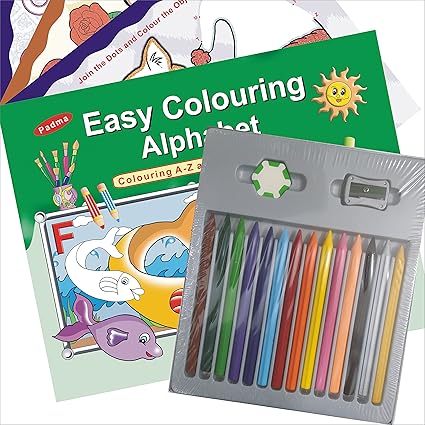 Download Padma Plastic Wax Crayons Colors Set 14 Shade Kit For Kids With Drawing Colouring Activity Book For Girls And Boys Under 2 Year Old Kids Plastic Crayons Alphabet Coloring Book