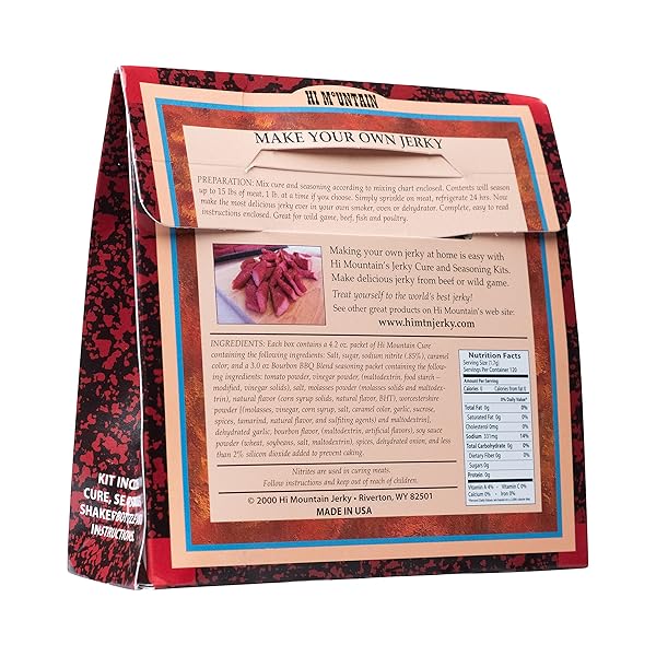 HI MOUNTAIN JERKY SEASONING AND CURE KIT | BOURBON BBQ BLEND | BEEF JERKY SEASONING | PERFECT FOR BEEF, VENISON, ELK, & DEER | SEASONS UP TO 15 LBS. OF MEAT (1 BOX)