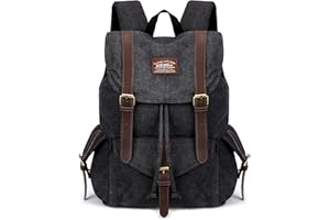 KAUKKO Vintage Canvas Backpack Outdoor Travel Hiking Rucksack bags (K1016-BLACK)