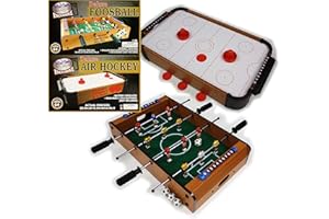 Matty's Toy Stop Deluxe 20" Wooden Table Top Air Hockey (Extra Pucks) & Foosball (Soccer) (Extra Balls) Games Gift Set Bundle - 2 Pack