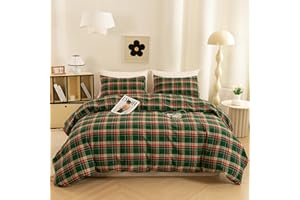 ECOCOTT Buffalo Plaid Duvet Cover King Size– 3 Piece Green Checkered Bedding Set, 100% Washed Cotton, Soft Breathable Reversible Design with Zipper Closure & Corner Ties