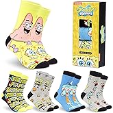 SpongeBob SquarePants Calf Socks for Men & Teens US Size 7-11, Pack of 5 Soft Warm Breathable Casual Socks, Gifts for Him