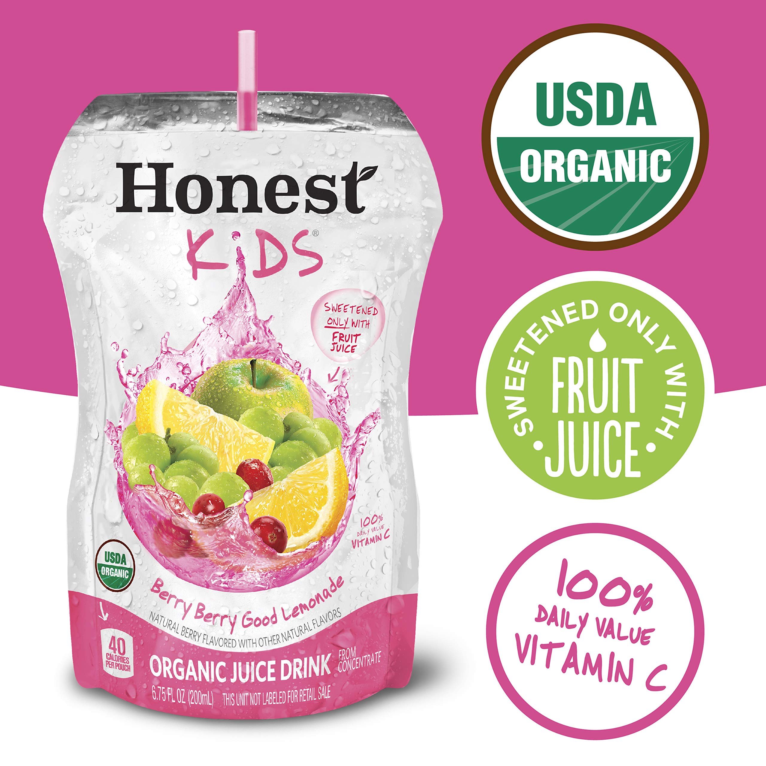 HONEST Kids Organic Juice Drink, Berry Berry Good Lemonade, 6.75 Fl. Oz