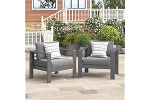 Wisteria Lane Patio Furniture Metal Armchair, Set of 2, Metal Outdoor Chairs with Upgraded Cushions, All-Weather Outdoor Single Sofa for Balcony, Garden, Deck, Backyard, Grey