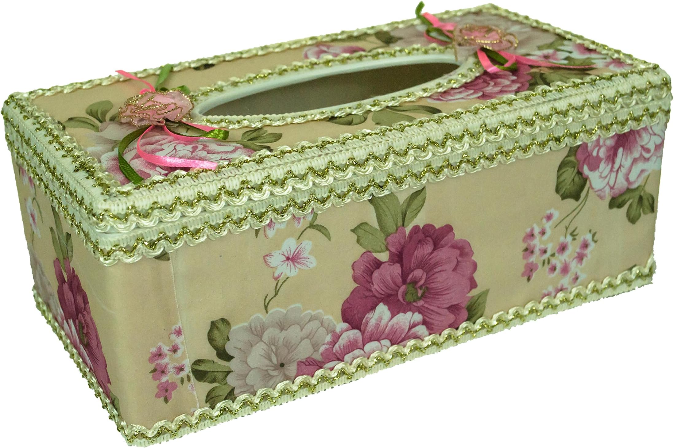 e2e Plastic Paper Tissue Holder Box with Rose Designed Fabric Cover Choice Of Design (Design 4)