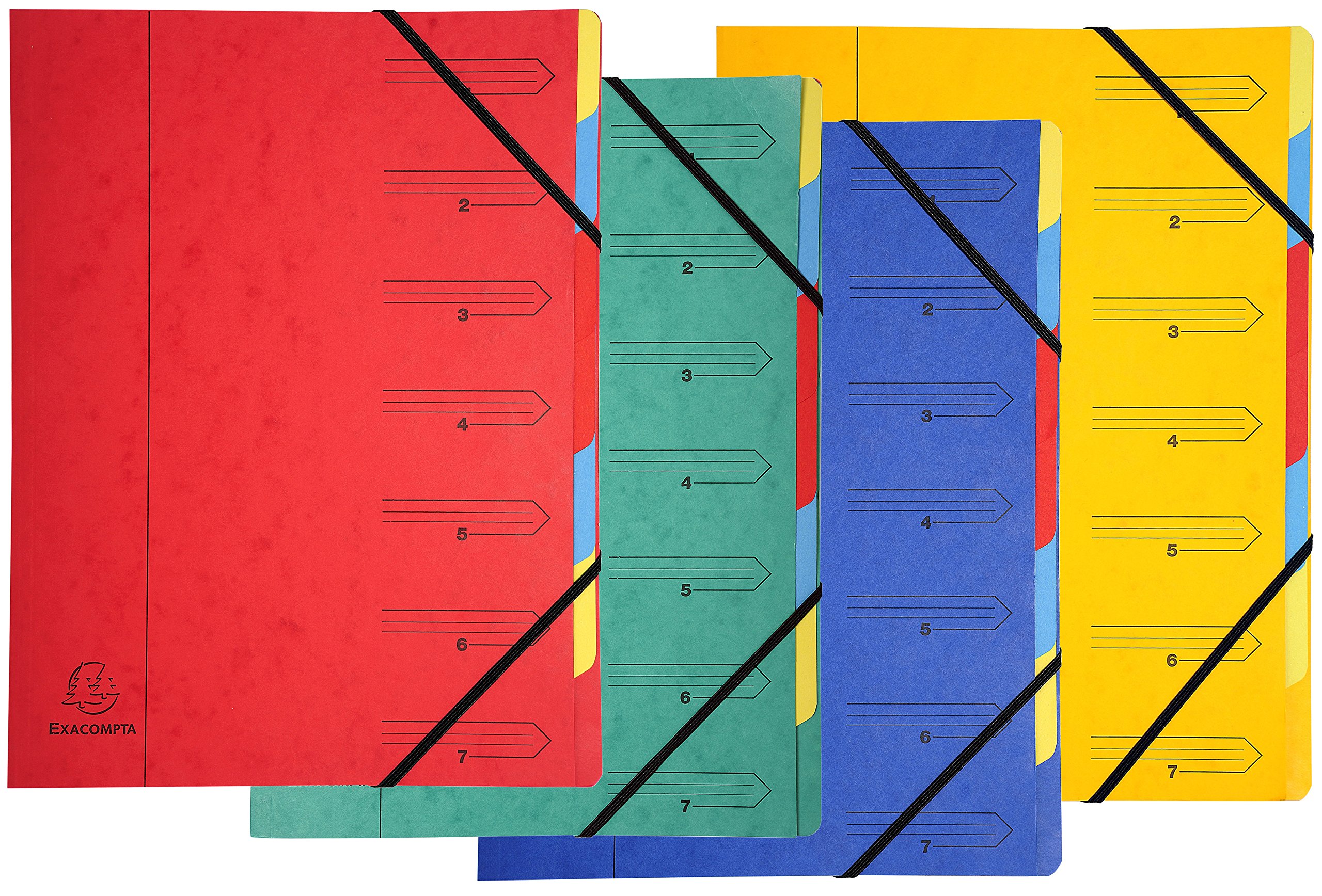 Exacompta - Ref 54070E - Stapled Spine Multipart File - 245 x 320mm in Size, Suitable for Storing A4 Documents - 7 Tabbed Sections - Covers with Multicoloured Tabs (Pack of 12)