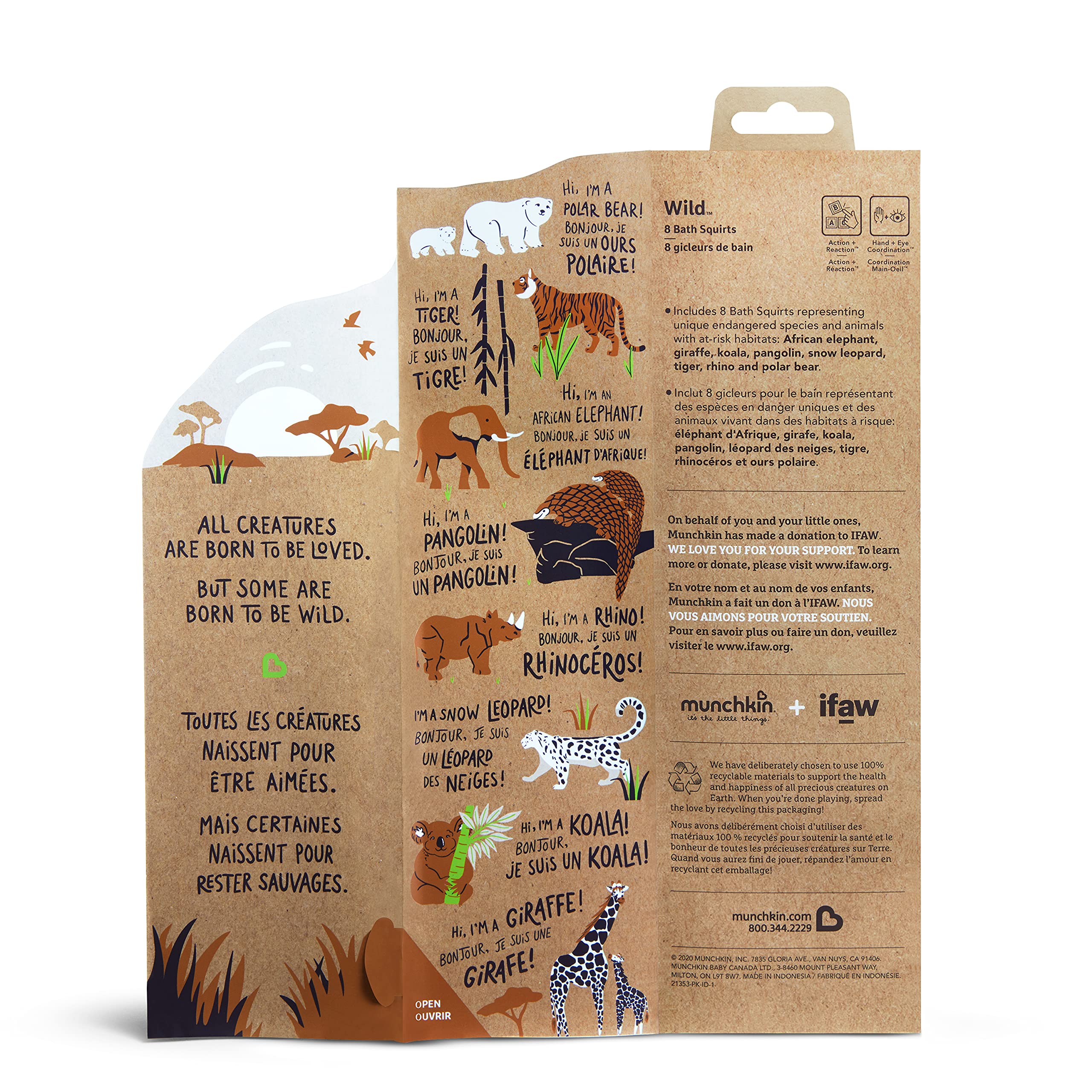 Munchkin Baby Bath Toy Squirts for Babies and Toddlers 9 Months and Up, Wild Animal Squirters, 8 Pack